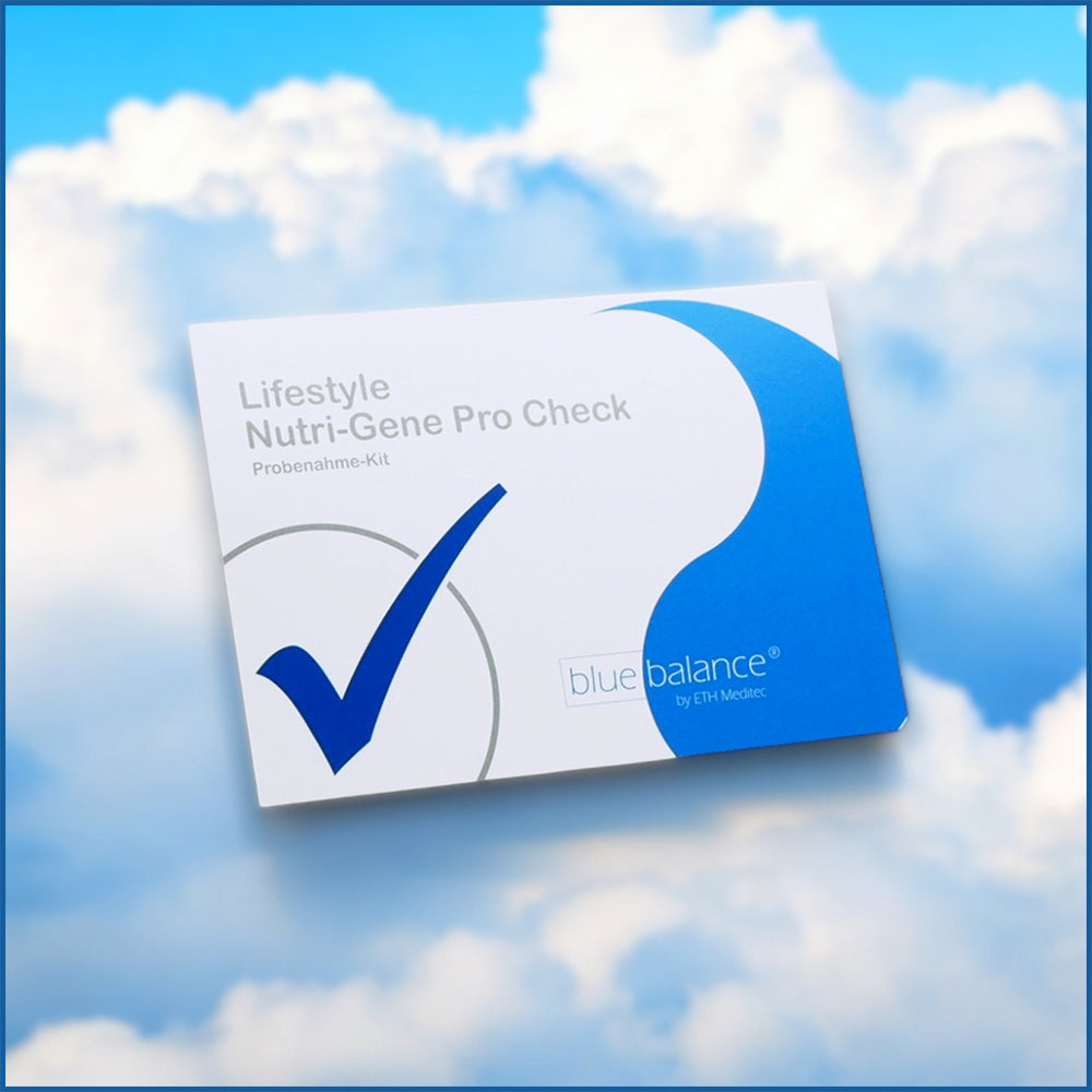 Optimieren Sie Ihre Ernährung mit NUTRI GENE Pro." - Genetische Veranlagung, DNA Test, Ernährung Empfehlungen, Lebensstil, Metabolische Marker, Gesundheit, Anpassung, Nährstoff Absorption, Bluttests, Fortschritt, Gesundheitsvorsorge, ISO 17025, Ergebnisse, Wissenschaft, Bericht, Biologie, blue balance, eth meditec shop - Gesund mit ETH Meditec