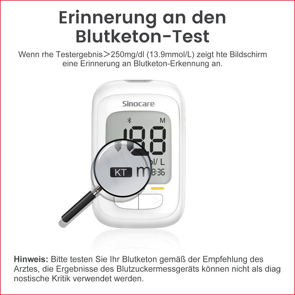 Erinnerungsmodus Blutzuckermessung Sinocare - Sinocare Messgerät mit Farbindikator - Blutzuckermesssystem Safe AQ pro I, Blutzuckerteststreifen, Sinocare, ETH Meditec, Diabetes, Gesundheit, Blutwertkontrolle, Diabetesmanagement, Testkit, Medizinprodukte