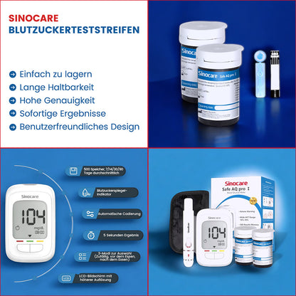 Blutzuckerteststreifen im Sinocare Kit - Blutzuckermessgerät, Blutzuckerteststreifen, Sinocare, ETH Meditec, Diabetes, Gesundheit, Blutwertkontrolle, Diabetesmanagement, Testkit, Medizinprodukte