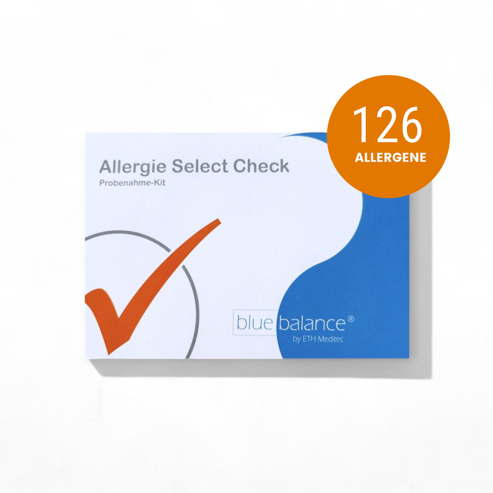 Allergietest Select mit 126 Allergene - Allergietest, Allergene, blue balance, ETH Meditec, Kreuzallergien, Pollen, Nüsse, Umwelt, Gesundheit, Test, Diagnosen, Zuhause, Selbsttest, baumpollen, Gräserpollen, Hülsenfrüchte, Schimmel, Nahrungsmittel, Kinder, Gesundheitstest, für Familie, Bluttest, Ergebnisse, allergische Reaktionen, Lebensmittelallergie