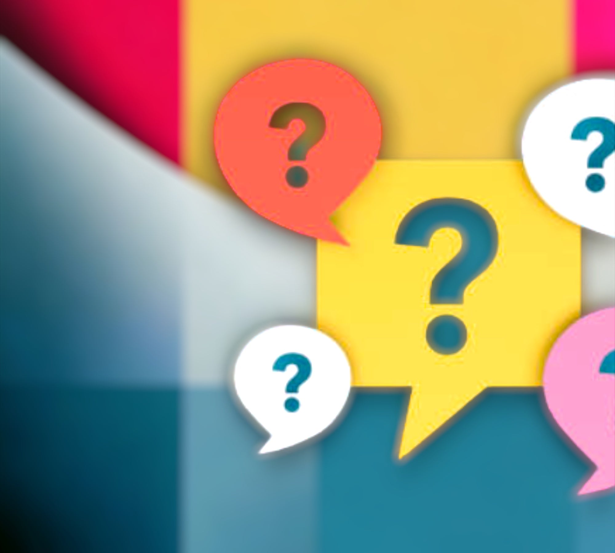 Buntes Bild mit stilisierten Fragen- und Ausrufezeichen, dient als Vorschaubild für das FAQ von ETH Meditec. Ansprechend gestaltet, lädt zur Erkundung und Beantwortung von häufig gestellten Fragen ein.