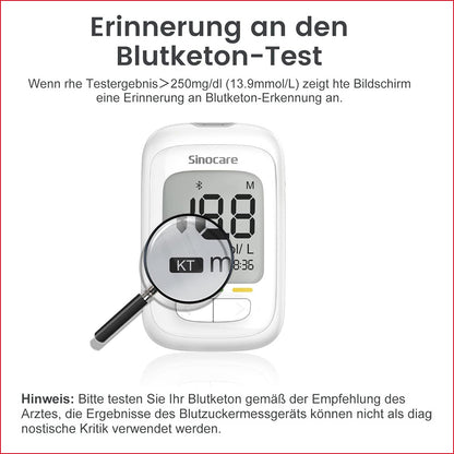 Erinnerungsmodus Blutzuckermessung Sinocare - Sinocare Messgerät mit Farbindikator - Blutzuckermessgerät, Blutzuckerteststreifen, Sinocare, ETH Meditec, Diabetes, Gesundheit, Blutwertkontrolle, Diabetesmanagement, Testkit, Medizinprodukte