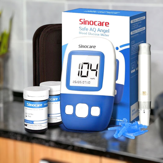 Sinocare Diabetes Test Kit mit Blutzuckermessgerät, High-End Chip, schneller 5-Sekunden-Testzeit, 200 Speicherkapazität, 50 Teststreifen und 50 Lanzetten für präzise Überwachung.