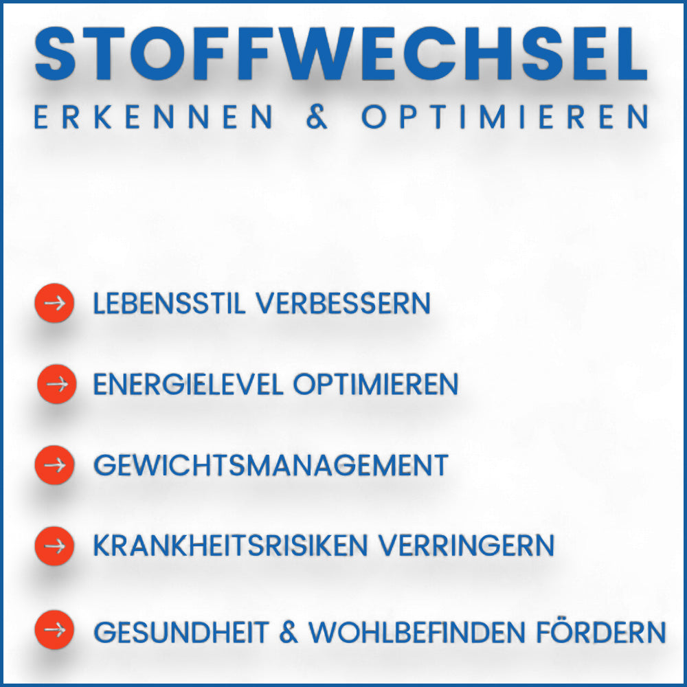 Stoffwechsel erkennen und optimieren mit blue balance. - Genetische Veranlagung, DNA Test, Ernährung Empfehlungen, Lebensstil, Metabolische Marker, Gesundheit, Anpassung, Nährstoff Absorption, Bluttests, Fortschritt, Gesundheitsvorsorge, ISO 17025, Ergebnisse, Wissenschaft, Bericht, Biologie, blue balance, eth meditec shop - Gesund mit ETH Meditec