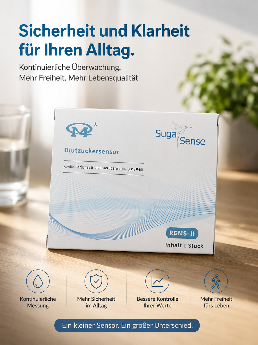 Suga Sense Glukosesensor - Zuckerwerte zuhause immer im Blick, ganz ohne Fingerstechen
