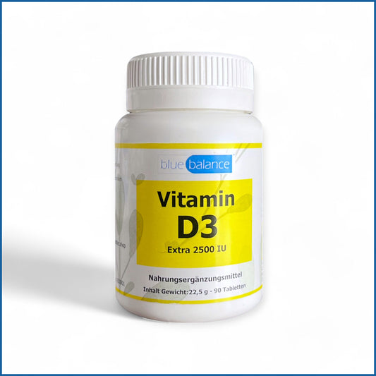 "blue balance Vitamin D3 Tabletten" - blue balance, Vitamin C, Vitamin D3, Supplement, Vitamine, Vegan, Mineralien, gesund, Immunsystem, Knochengesundheit, Vitalität, ETH Meditec, Gesundheit, pflanzlich, Wellness, Nahrungsergänzung