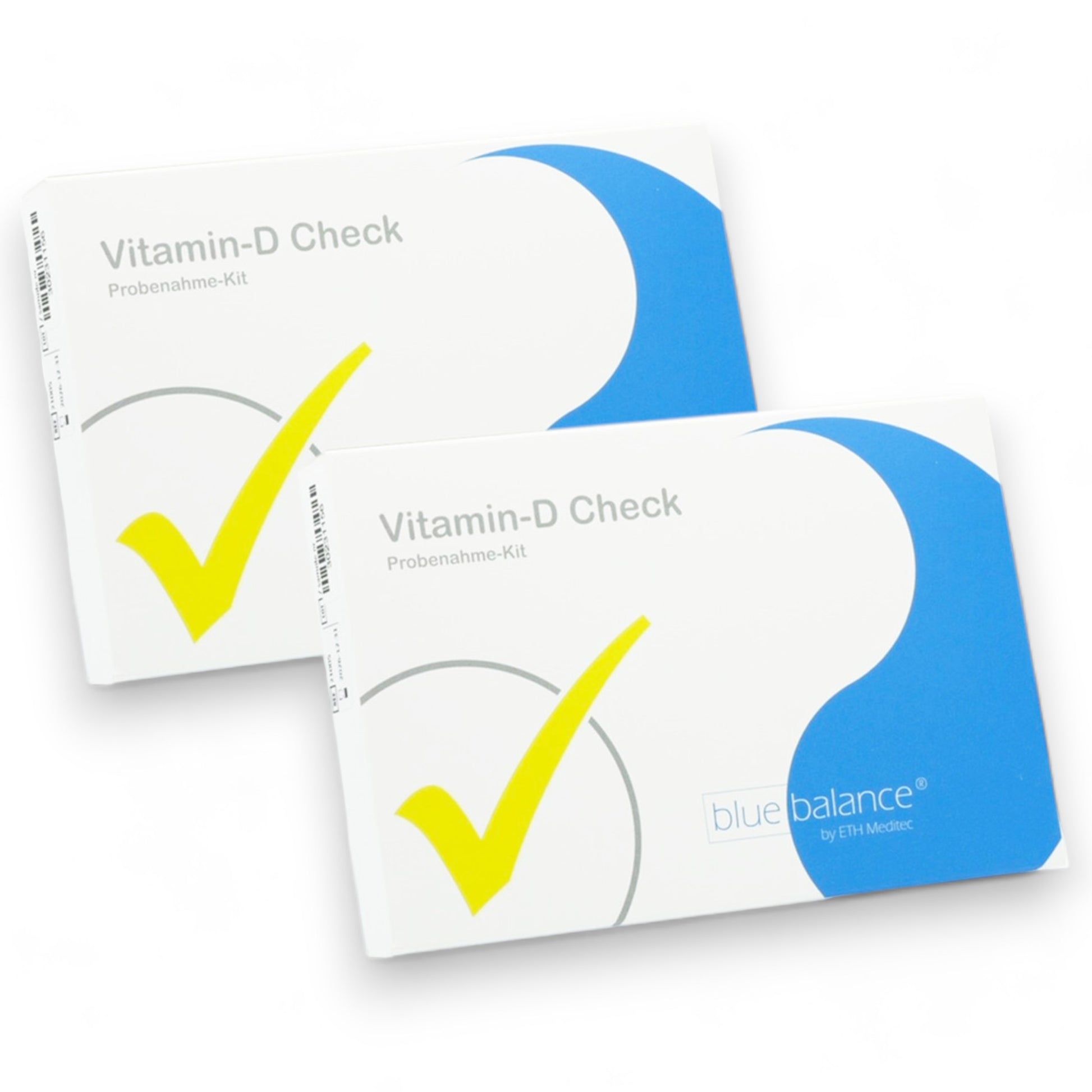 Sichern Sie sich die Vorteilspacks des blue balance® Vitamin D Tests! Ermitteln Sie Ihren Vitamin-D-Wert schnell und unkompliziert und beugen Sie einem Mangel frühzeitig vor. Präsentiert von ETH Meditec auf einem weißen Hintergrund.