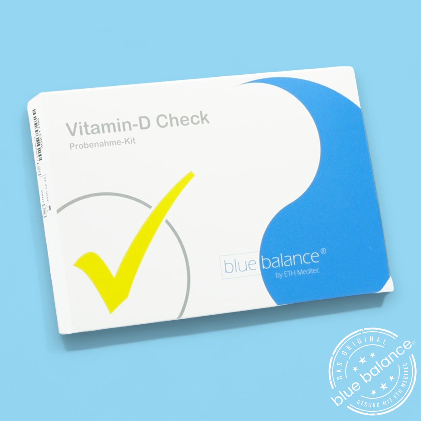 blue balance® Vitamin D Test - Ermitteln Sie Ihren Vitamin-D-Wert und beugen Sie einem Mangel frühzeitig vor - ETH Meditec präsentiert mit einem blauen Hintergrund